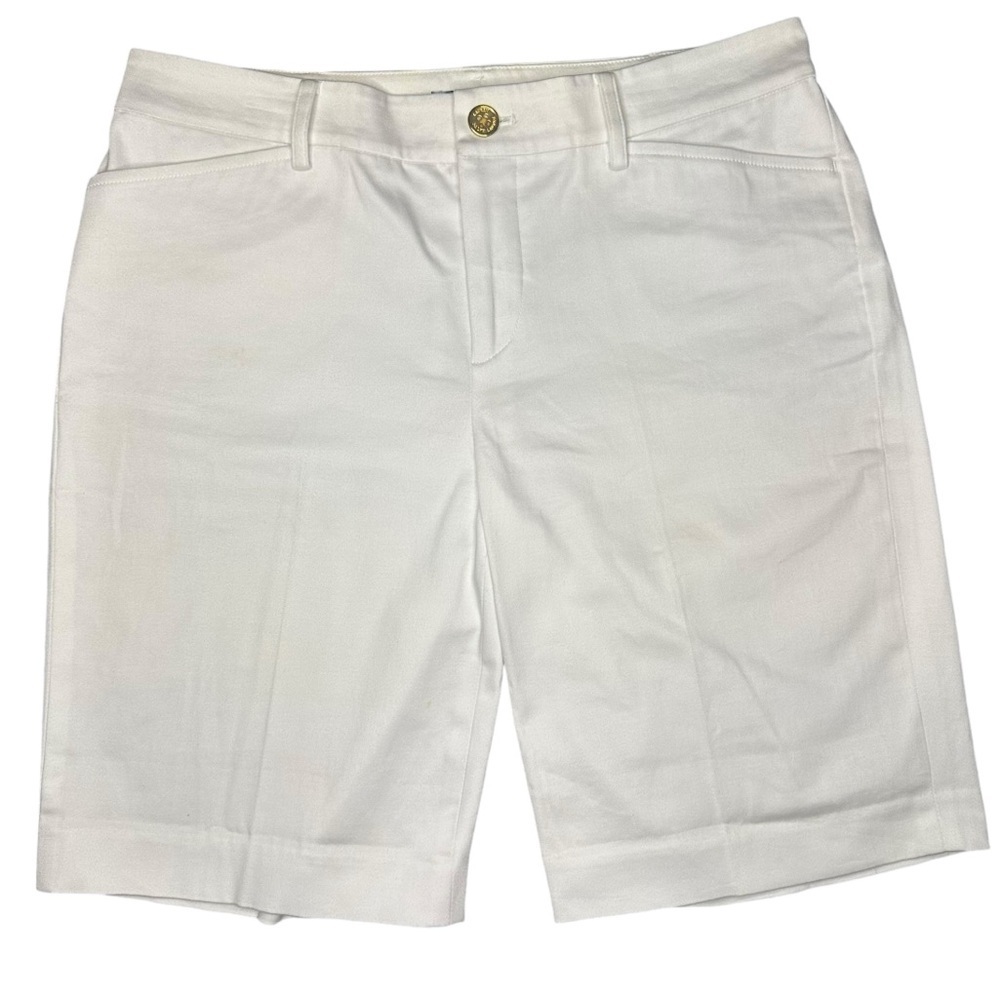 Lauren Ralph Lauren Cotton Cuffed Chino Shorts - White / Gold - Women's 4